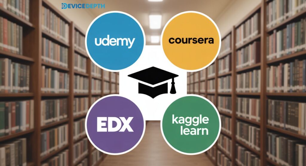 displaying icons of Udemy, Coursera,,EDX,etc
