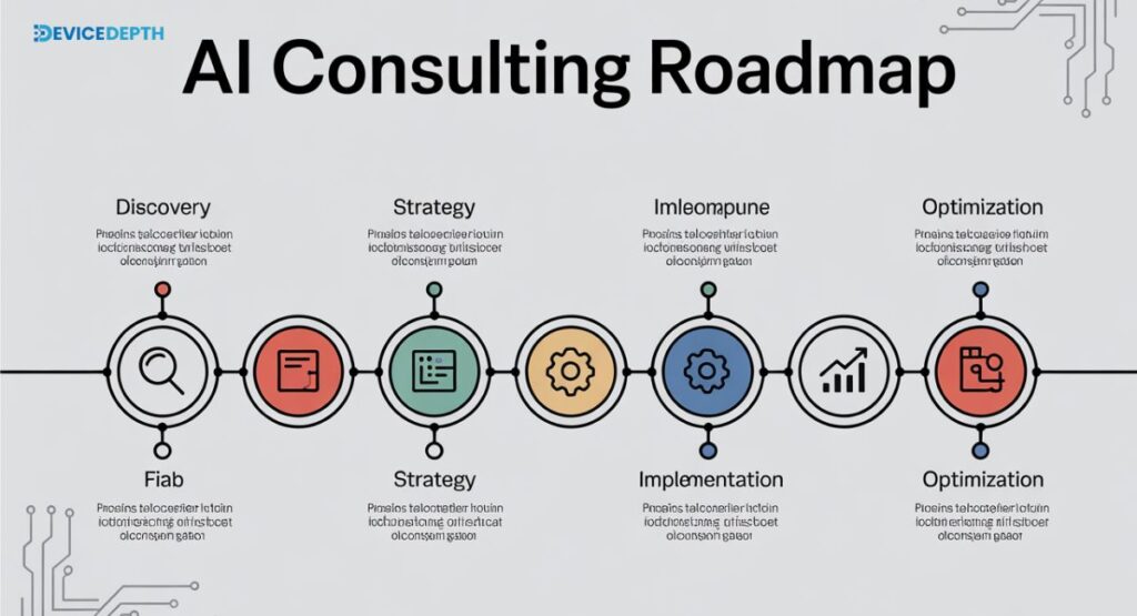 displaying timeline visual of AI consulting stages.