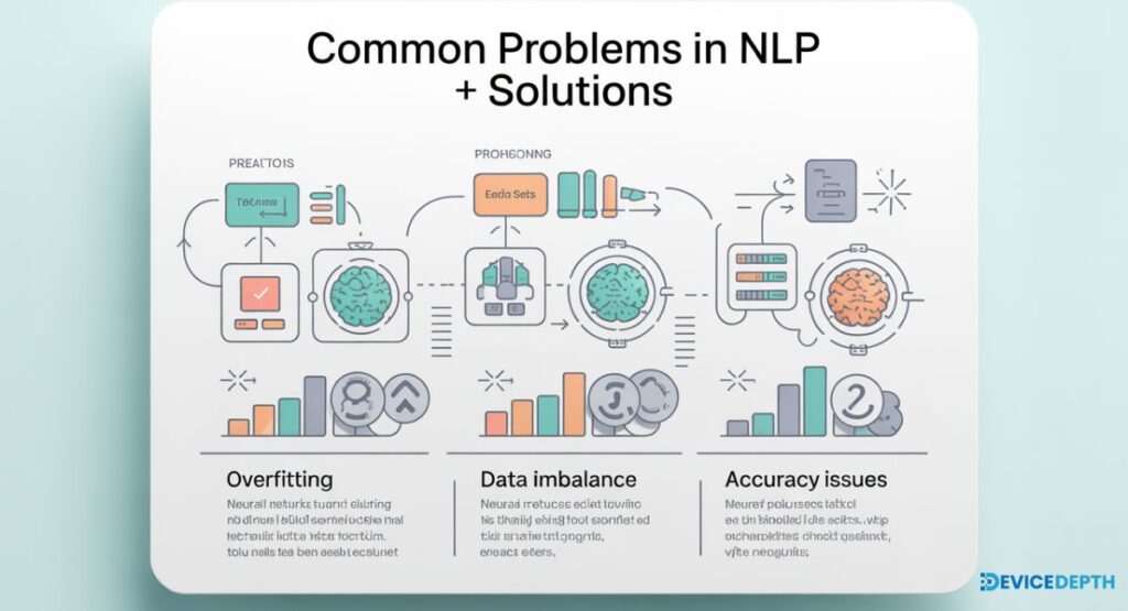 Displaying a picture of Infographic: Common Problems in NLP + Solutions
