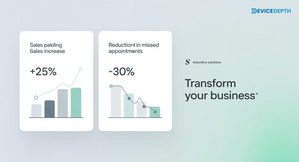 showing Two side-by-side mini case study graphics with success metrics 