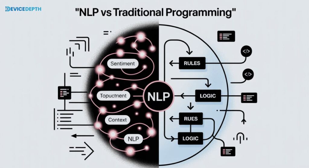 Showing Infographic: NLP vs Traditional Programming