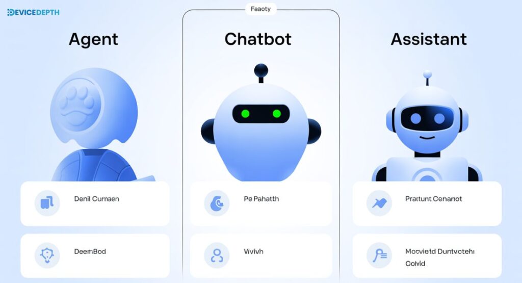 A visual table Agent vs Chatbot vs Assistant